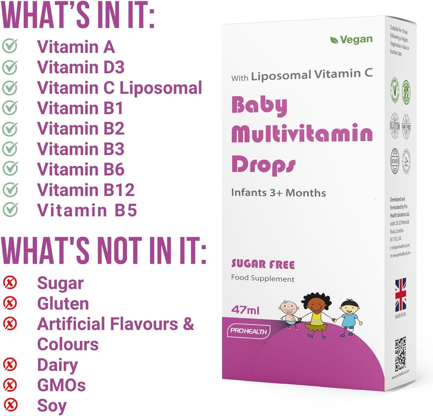 Multivitamin Drops for Infants & Kids (Age 3 Months+) | Mango Flavour | Sugar-Free, Non-GMO, Gluten-Free, Made in UK (55 Days Supply)