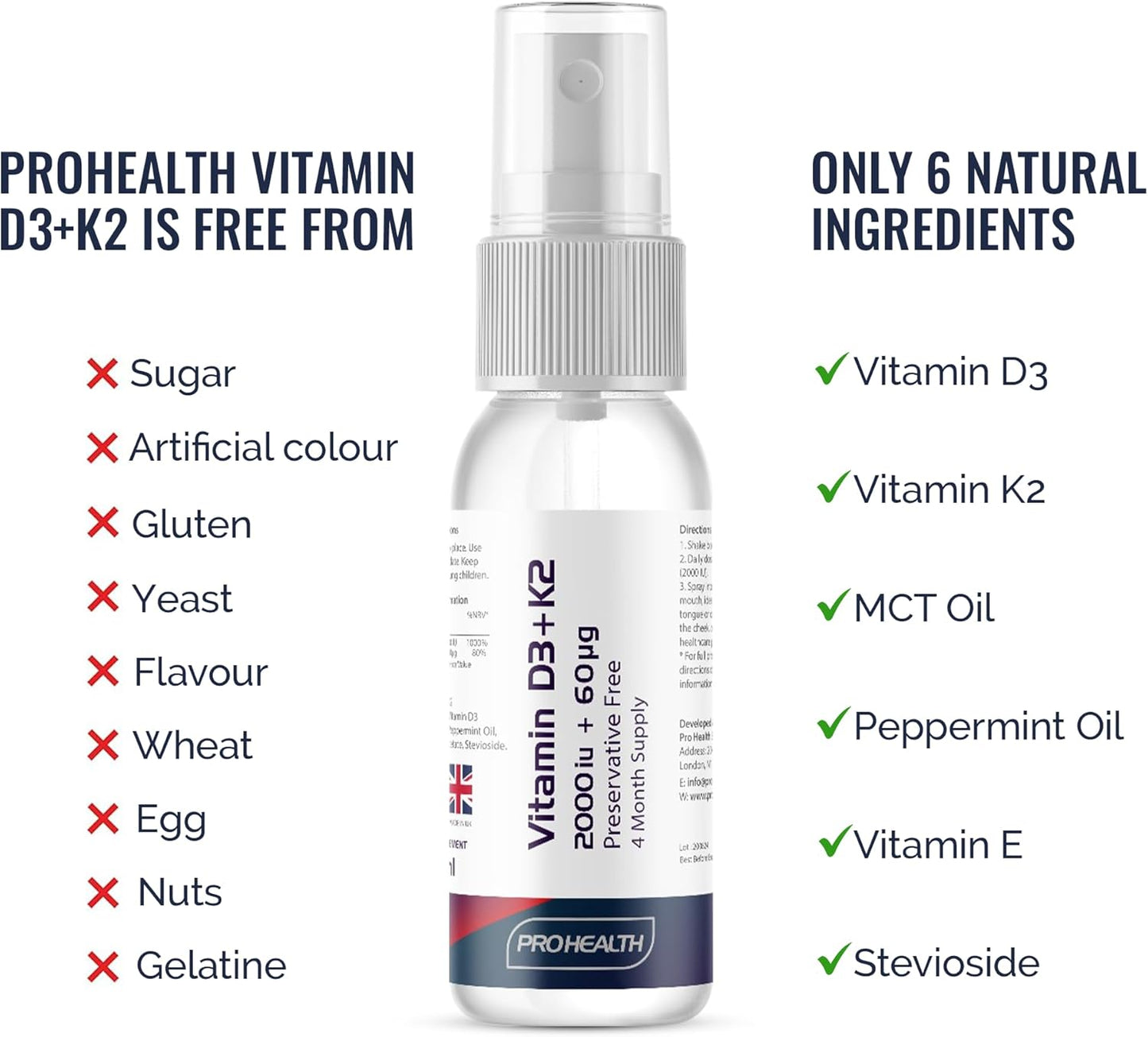 Vitamin D3 + K2 Spray 2,000 IU + 60µg 4 Month Supply