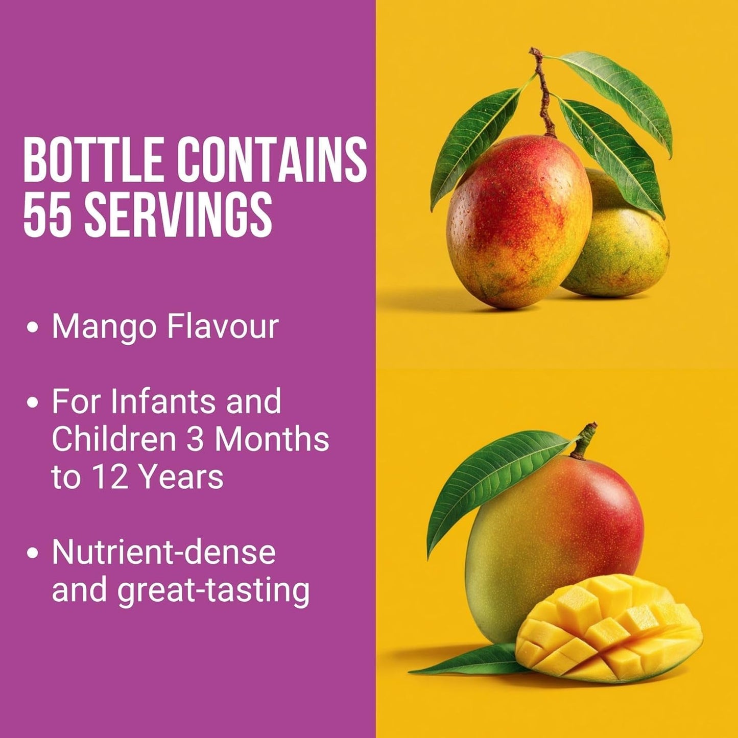 Multivitamin Drops for Infants & Kids (Age 3 Months+) | Mango Flavour | Sugar-Free, Non-GMO, Gluten-Free, Made in UK (55 Days Supply)