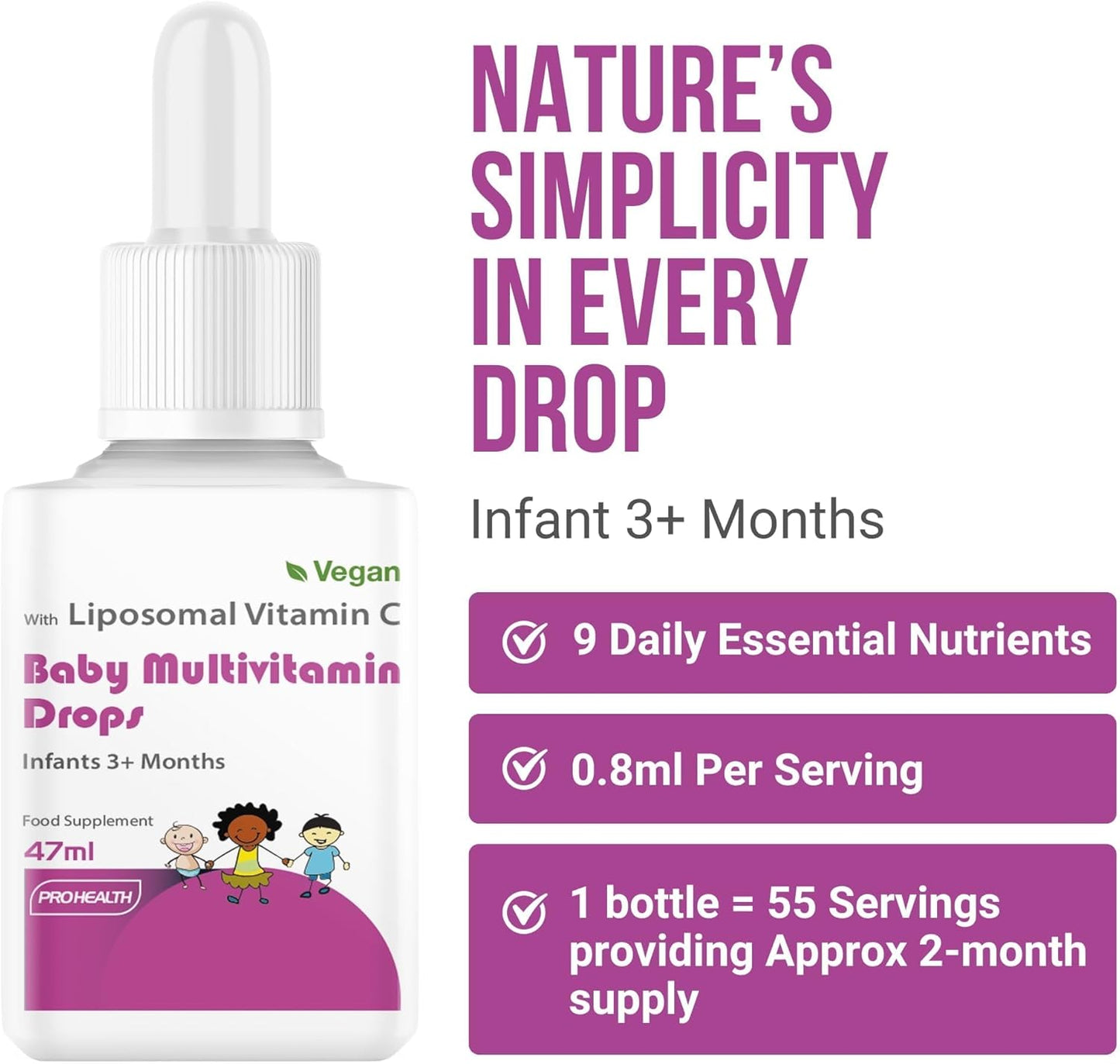 Multivitamin Drops for Infants & Kids (Age 3 Months+) | Mango Flavour | Sugar-Free, Non-GMO, Gluten-Free, Made in UK (55 Days Supply)