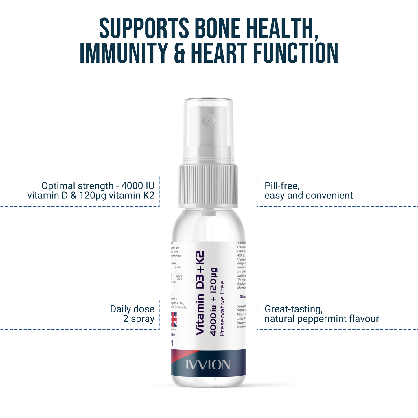 Vitamin D3 4000 IU + K2 120 µg, Spray, 2-Month Supply