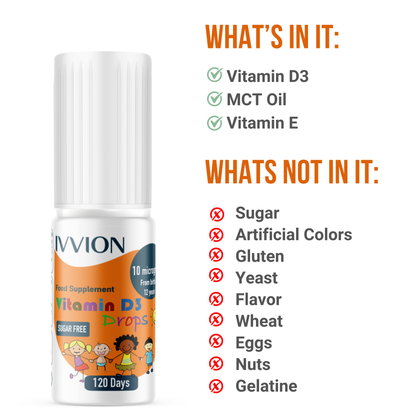 Preservative-Free Vegan Vitamin D3 Drops for Infants & Children - Sugar-Free, All-Natural, NHS Approved (4-Month Supply, 2-Pack)