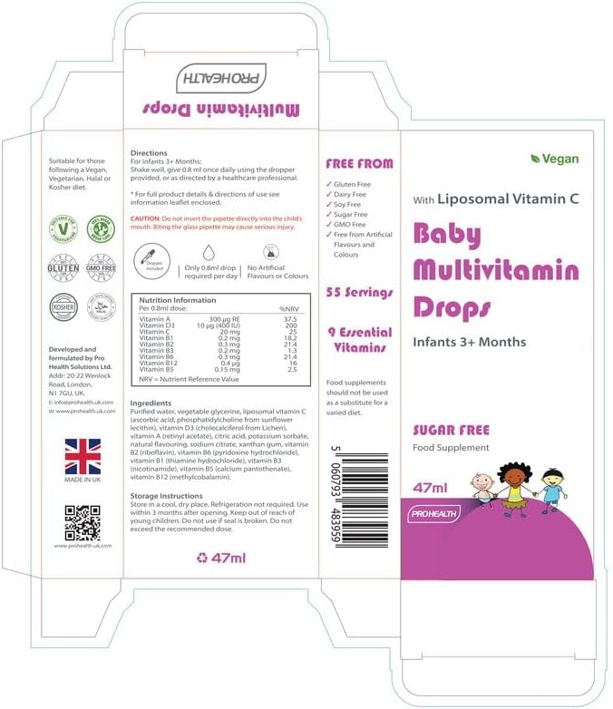 Multivitamin Drops for Infants & Kids (Age 3 Months+) | Mango Flavour | Sugar-Free, Non-GMO, Gluten-Free, Made in UK (55 Days Supply)