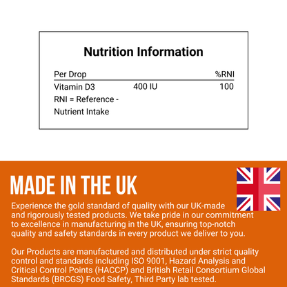 Preservative-Free Vegan Vitamin D3 Drops for Infants & Children - Sugar-Free, All-Natural, NHS Approved (4-Month Supply, 2-Pack)