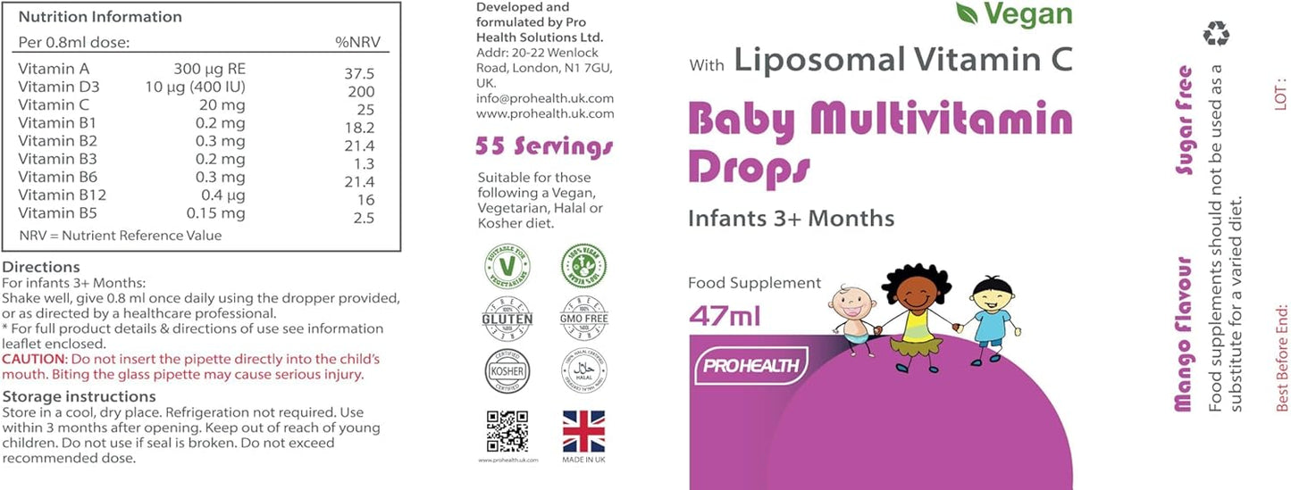 Multivitamin Drops for Infants & Kids (Age 3 Months+) | Mango Flavour | Sugar-Free, Non-GMO, Gluten-Free, Made in UK (55 Days Supply)
