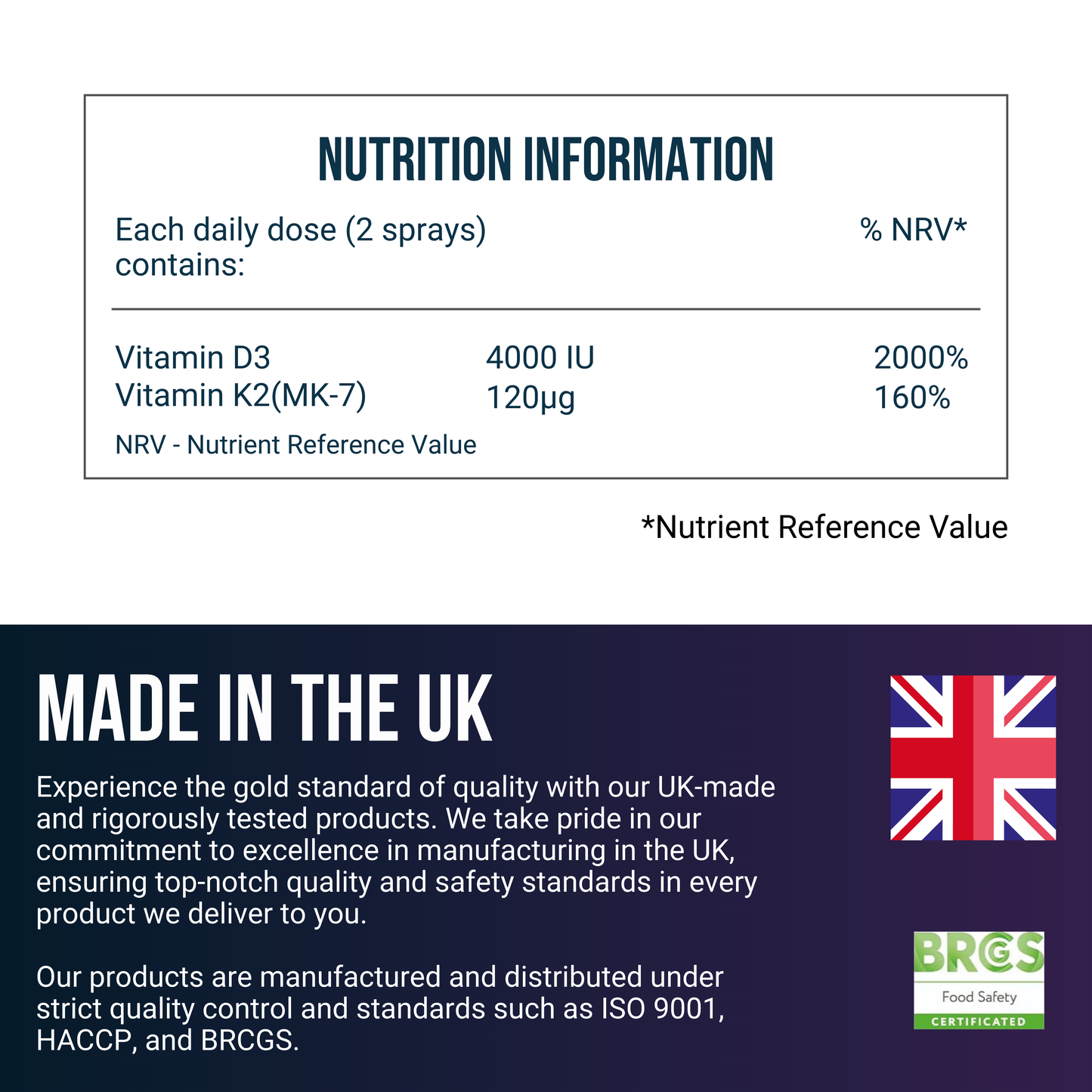 Vitamin D3 4000 IU + K2 120 µg, Spray, 2-Month Supply