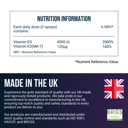 Vitamin D3 4000 IU + K2 120 µg, Spray, 2-Month Supply