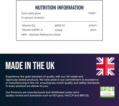 Vitamin D3 + K2 Spray 4,000 IU + 120ug 2 Month Supply
