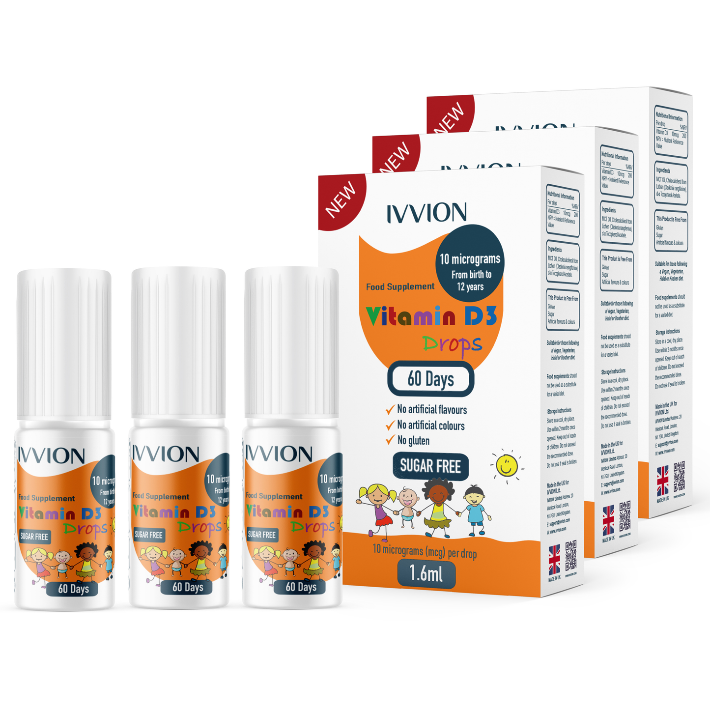 10 UG 3 x 60 Drops - Vegan Vitamin D3 Supplement for Babies and Young Children (Pack of 3)