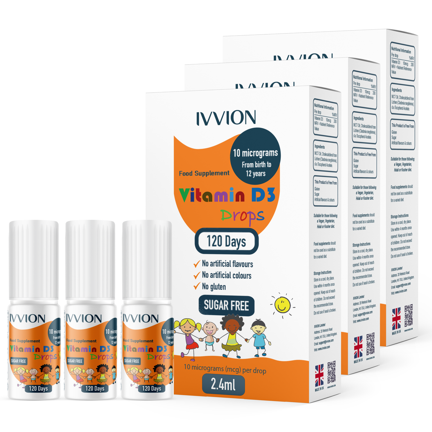 10 UG 120 Drops- Daily Vitamin D3 Supplement for Infant and Young Children (Pack of 3)