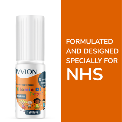Preservative-Free Vegan Vitamin D3 Drops for Infants & Children - Sugar-Free, All-Natural, NHS Approved (4-Month Supply, 2-Pack)