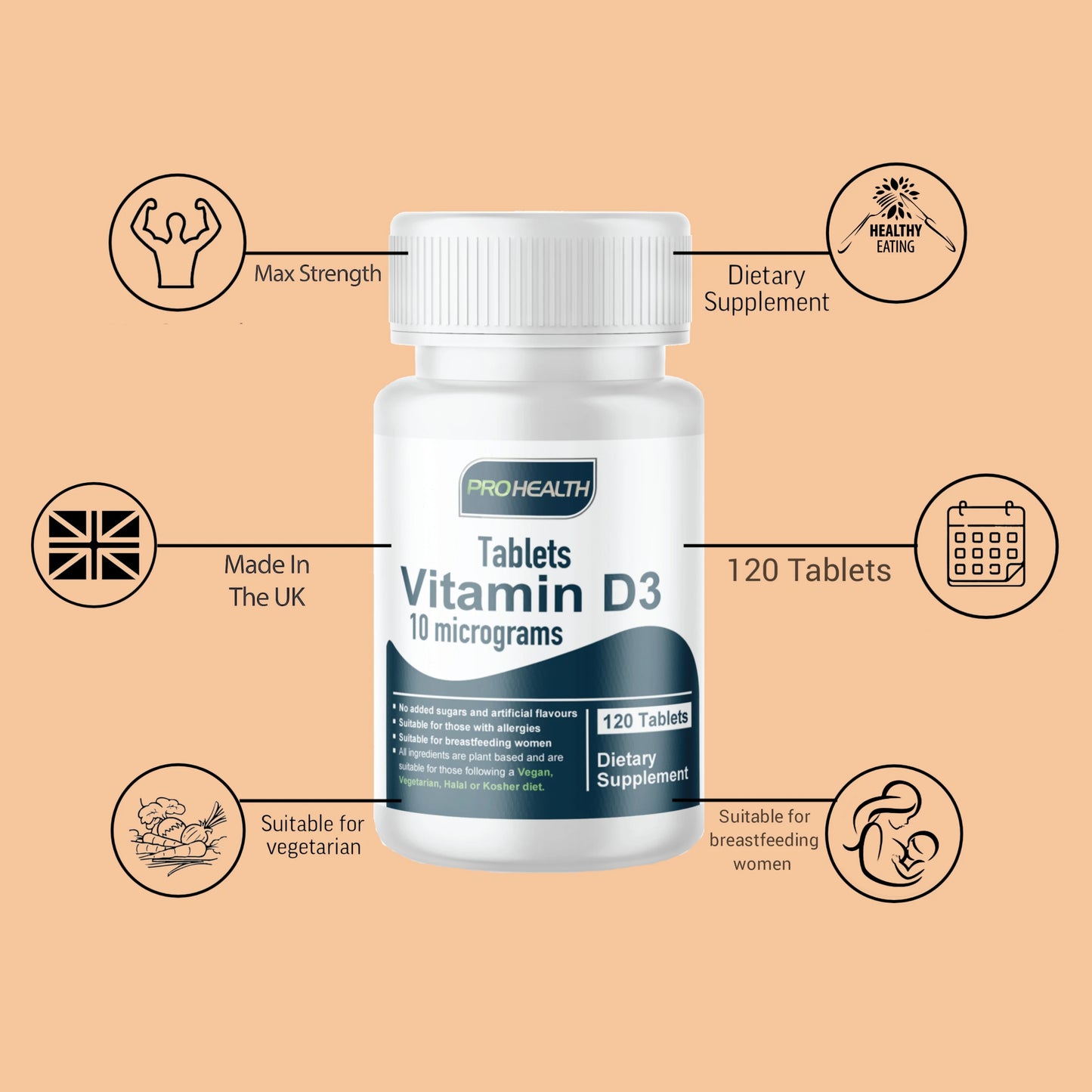 D3 Vitamin 400 IU, 120 Tablets Prohealth UK