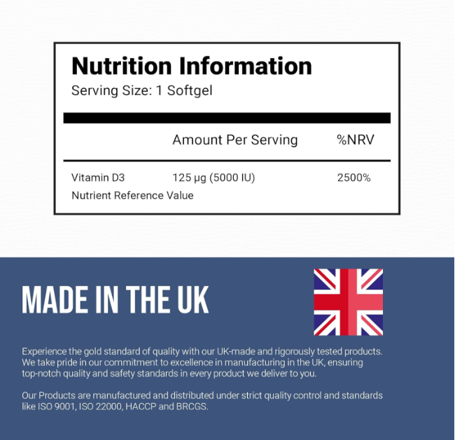 Vitamin D3 5000iu Softgels Capsules, 365 softgels