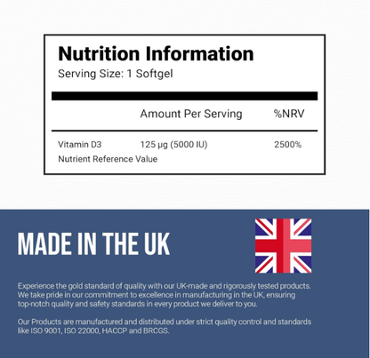 Vitamin D3 5000iu Softgels Capsules, 365 softgels