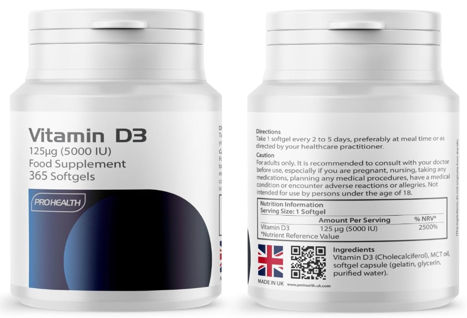 Vitamin D3 5000iu Softgels Capsules, 365 softgels